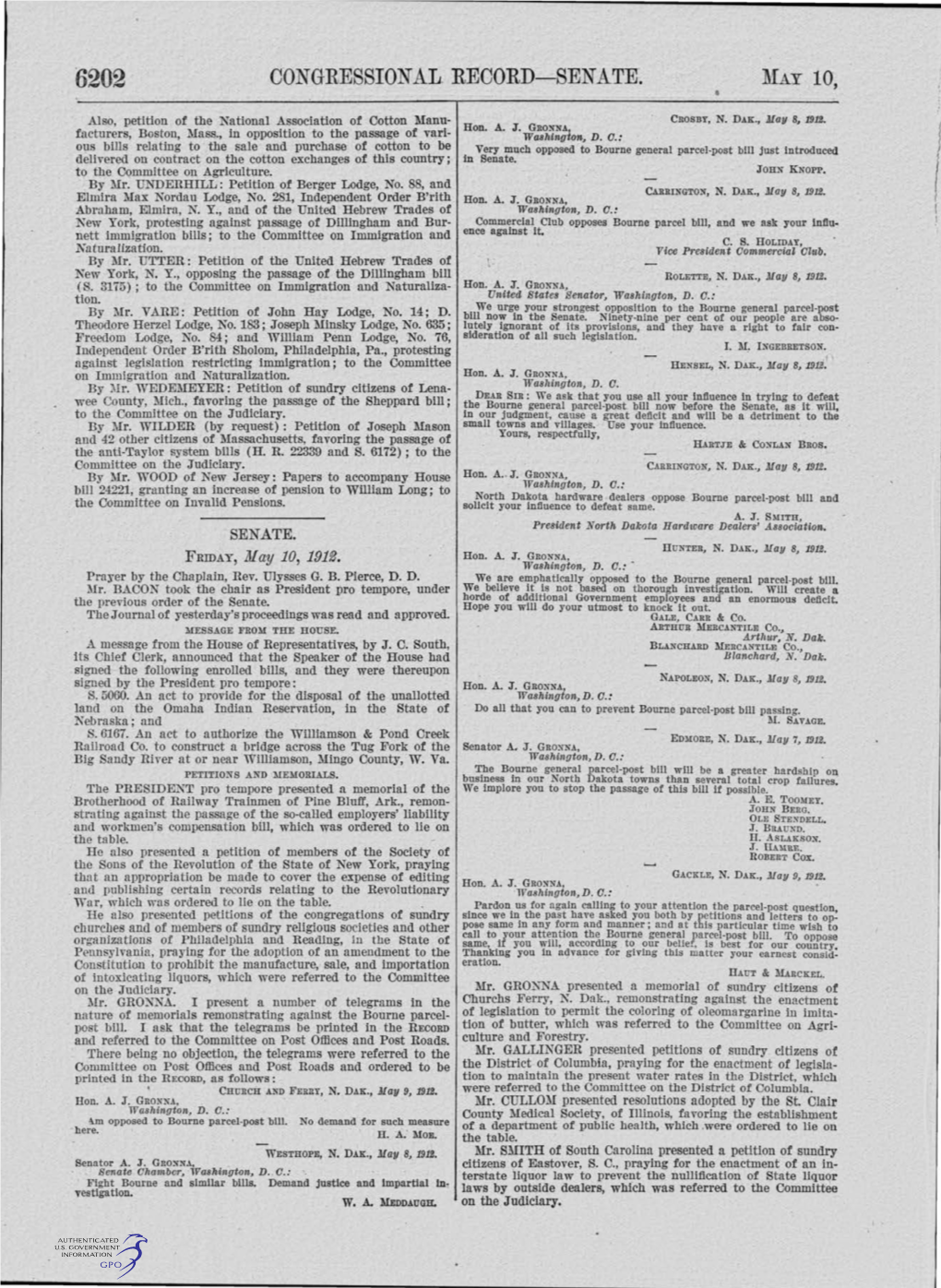 CONGRESSIONAL. RECORD-SENATE. Jtf.A.Y 10, • , Also, Petition of the National Association of Cotton Manu­ CROSBY, N