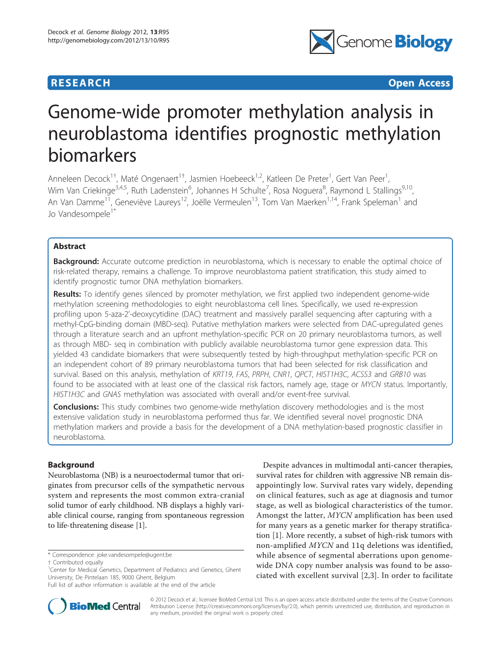 Genome-Wide Promoter Methylation Analysis in Neuroblastoma Identifies