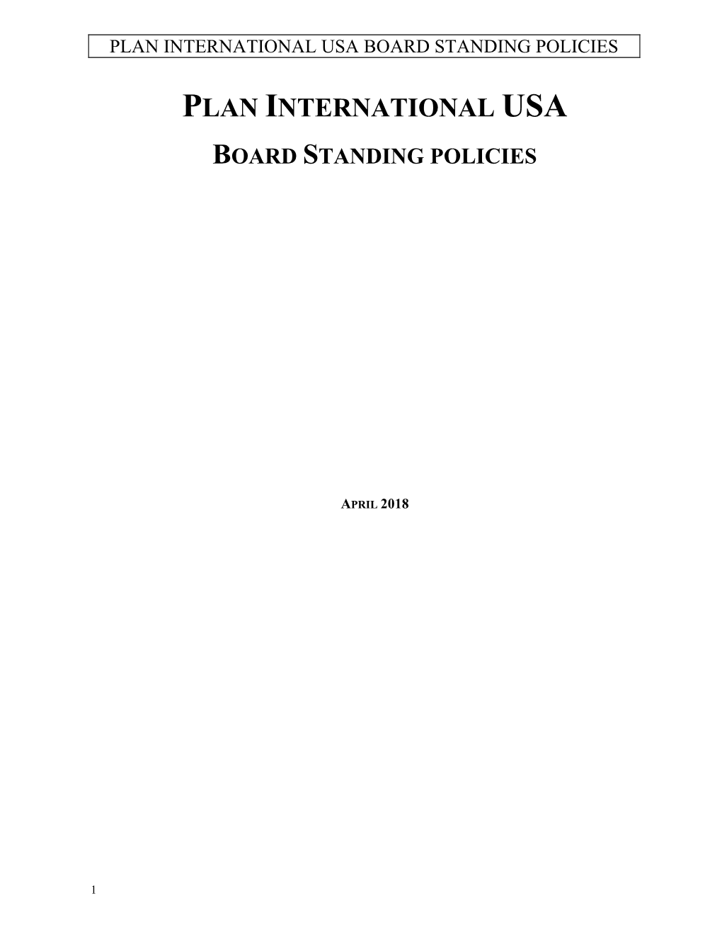 Plan International Usa Board Standing Policies