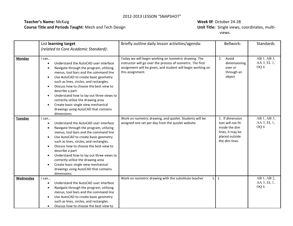 2012-2013 Lesson Snapshot