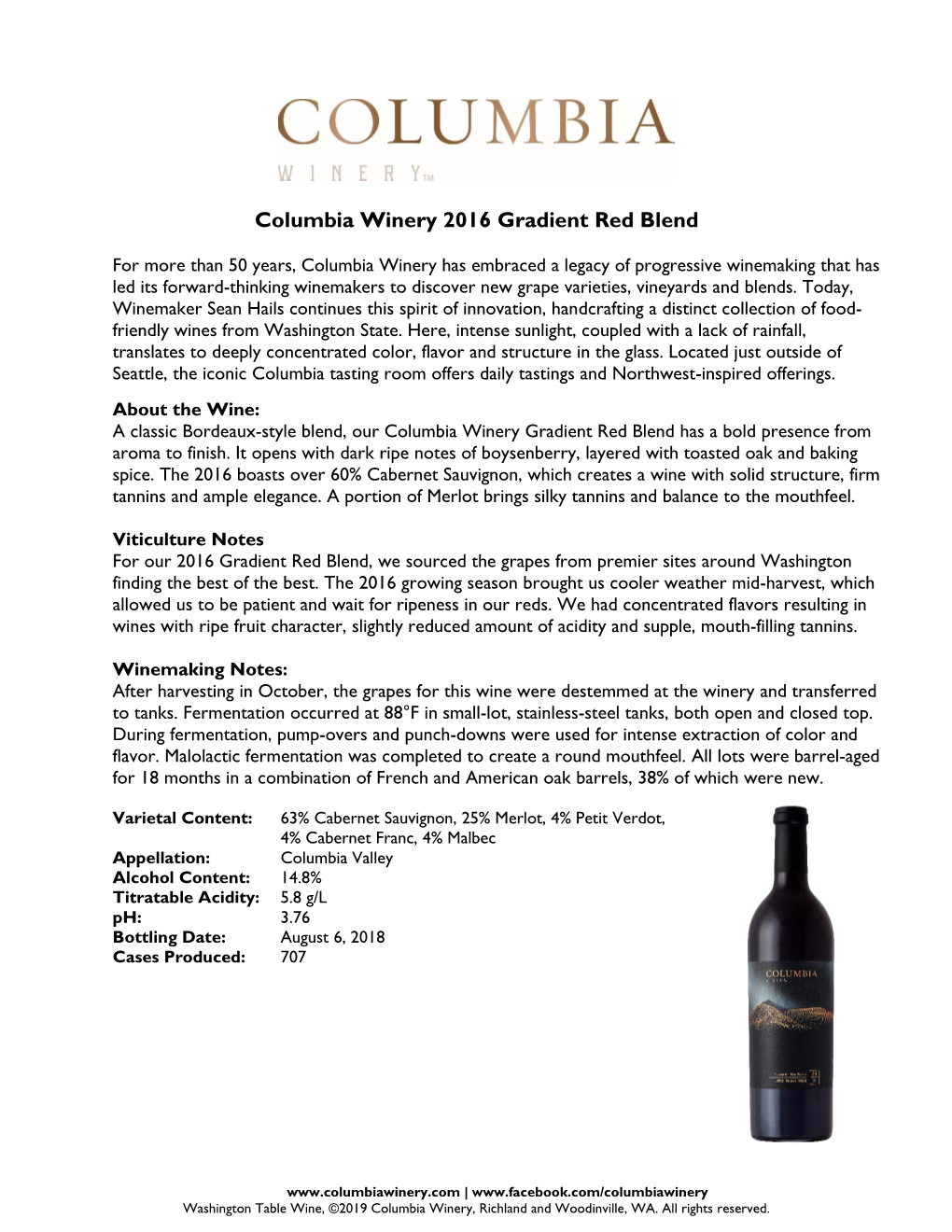 Columbia Winery 2016 Gradient Red Blend