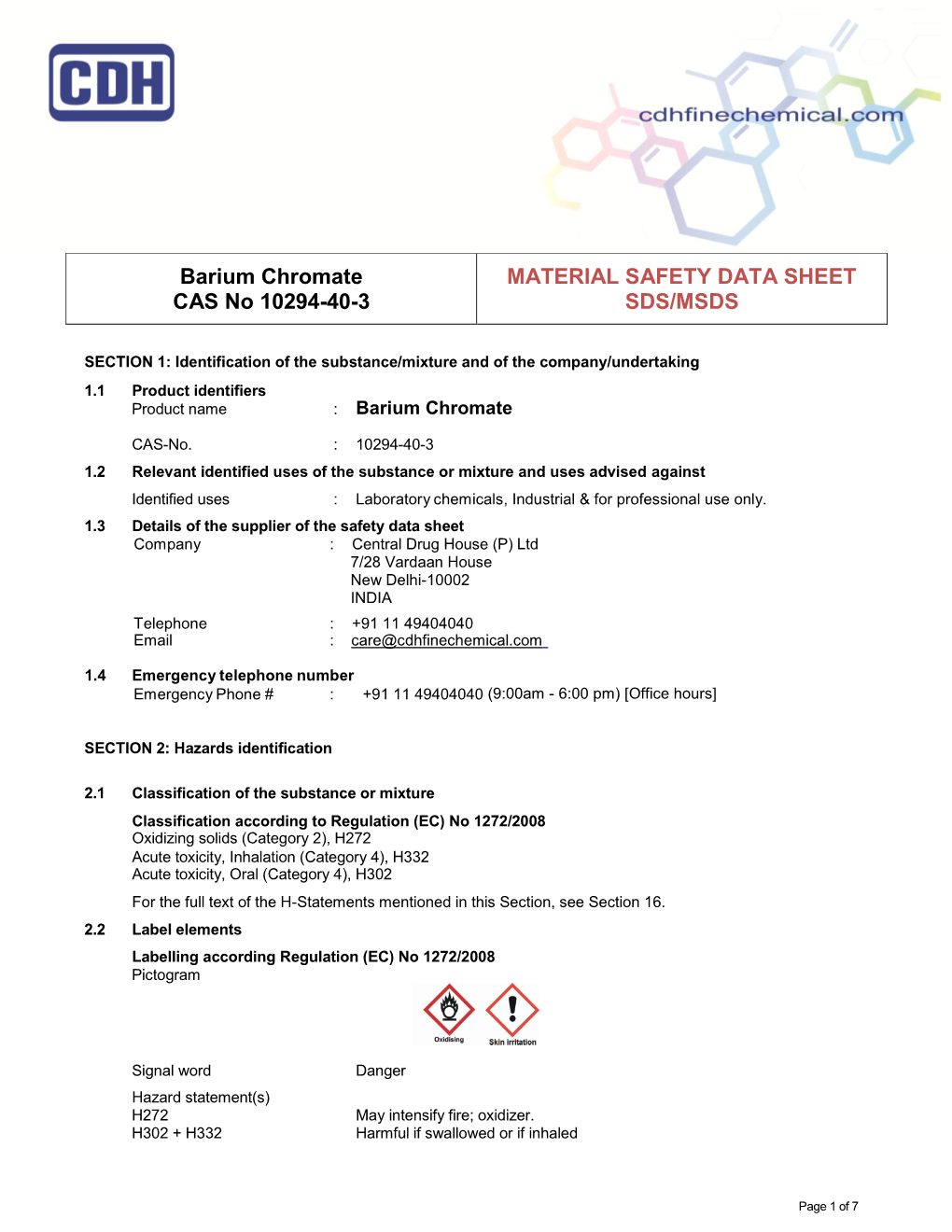 Barium Chromate CAS No 10294-40-3