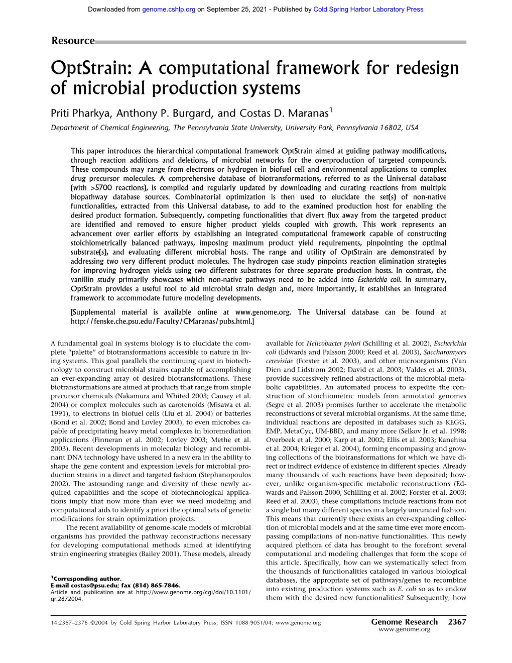 Optstrain: a Computational Framework for Redesign of Microbial Production Systems