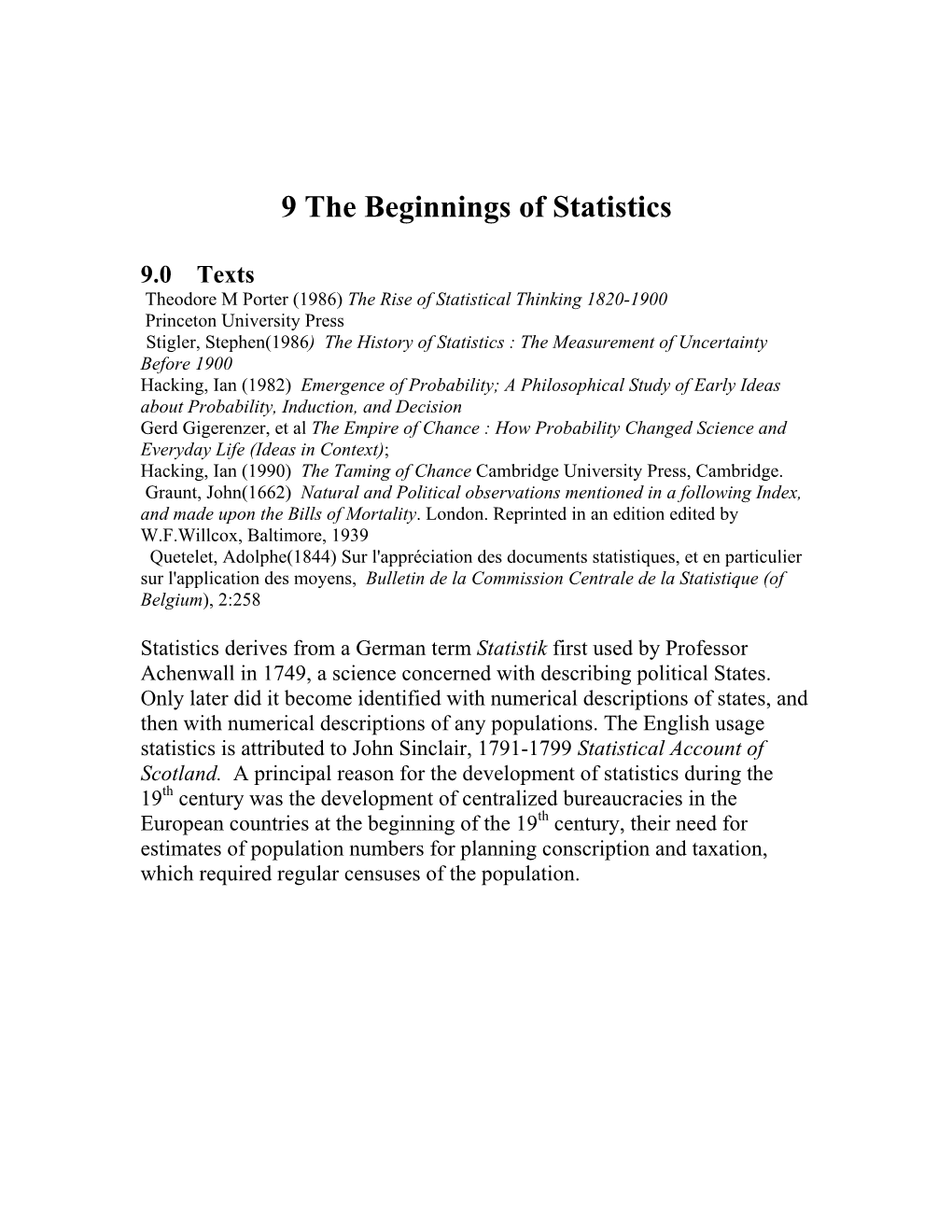 9 the Beginnings of Statistics