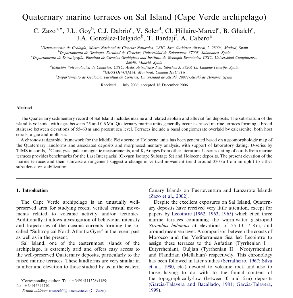 Quaternary Marine Terraces on Sal Island (Cape Verde Archipelago)