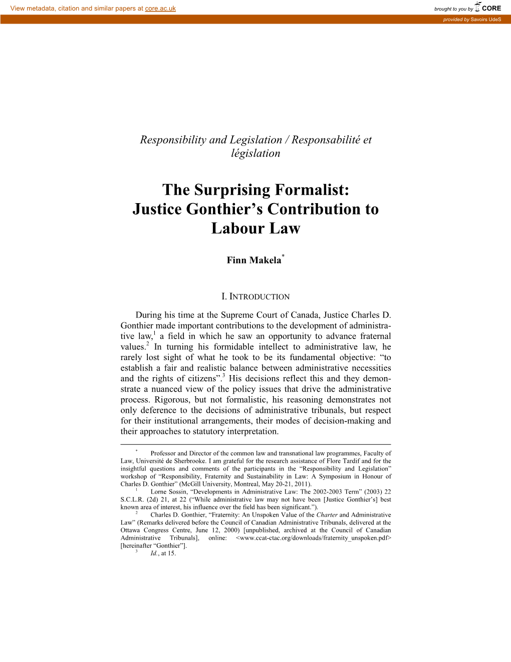 The Surprising Formalist: Justice Gonthier's Contribution to Labour