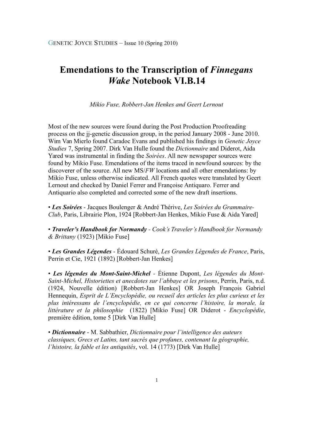 Emendations to the Transcription of Finnegans Wake Notebook VI.B.14