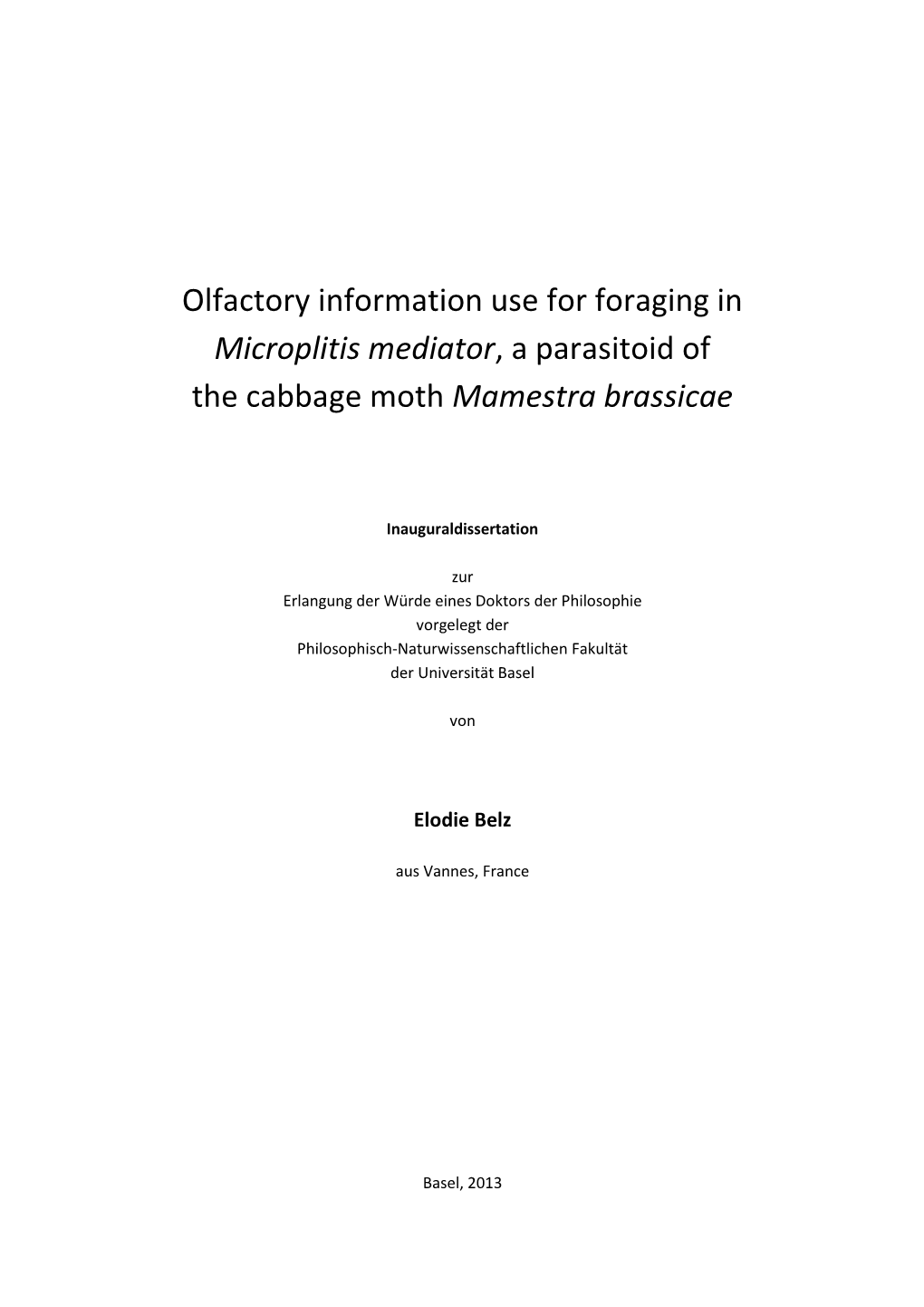 Olfactory Information Use for Foraging in Microplitis Mediator, a Parasitoid of the Cabbage Moth Mamestra Brassicae