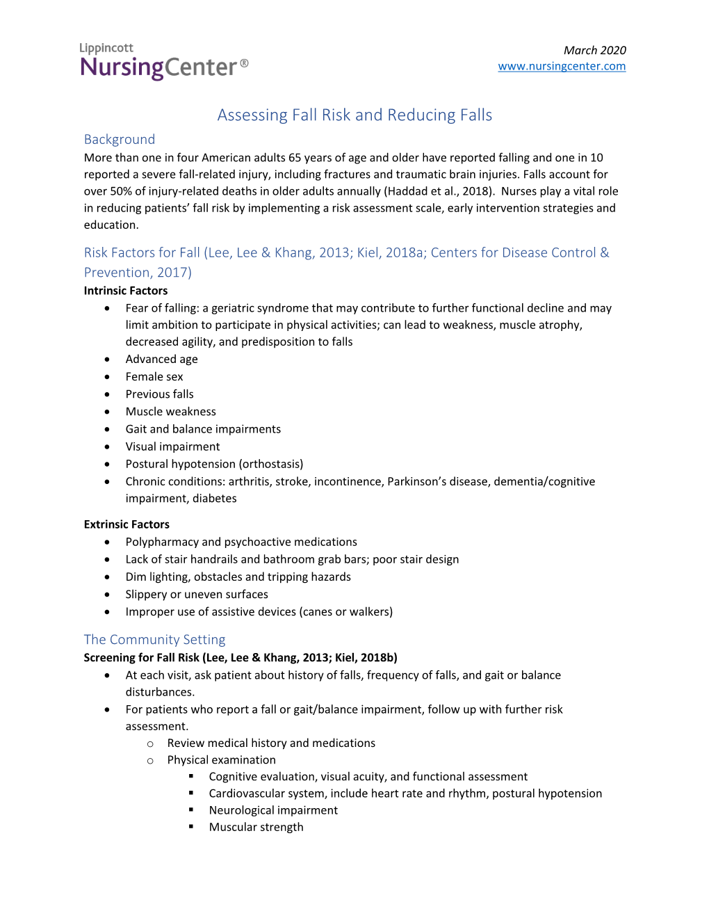 Assessing Fall Risk and Reducing Falls