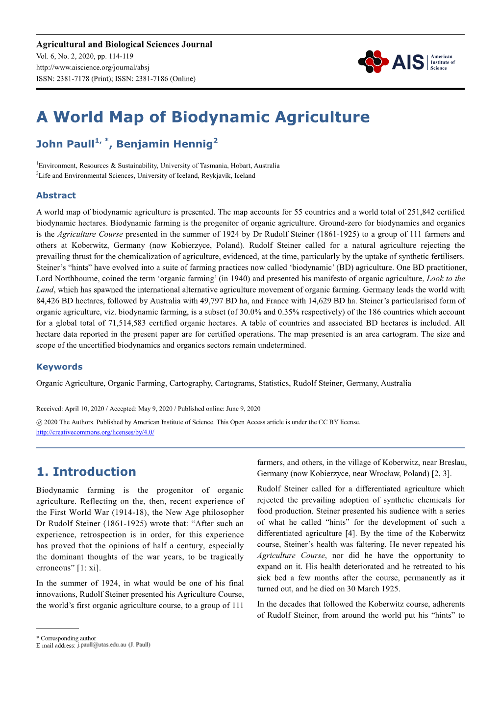 A World Map of Biodynamic Agriculture