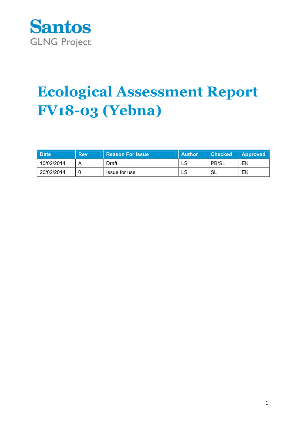 Ecological Assessment Report FV18-03 (Yebna)
