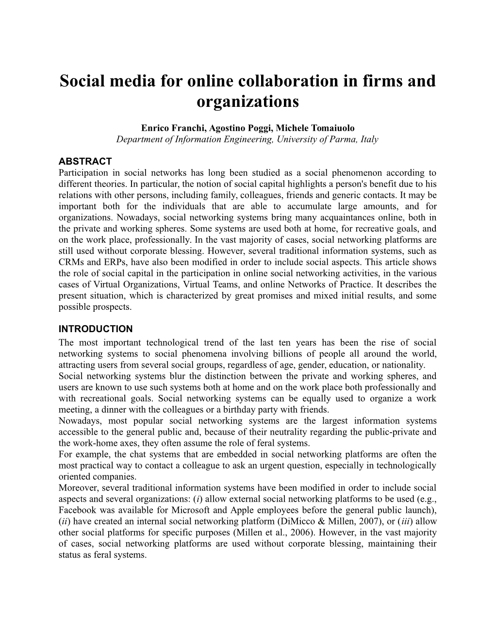 Social Media for Online Collaboration in Firms and Organizations