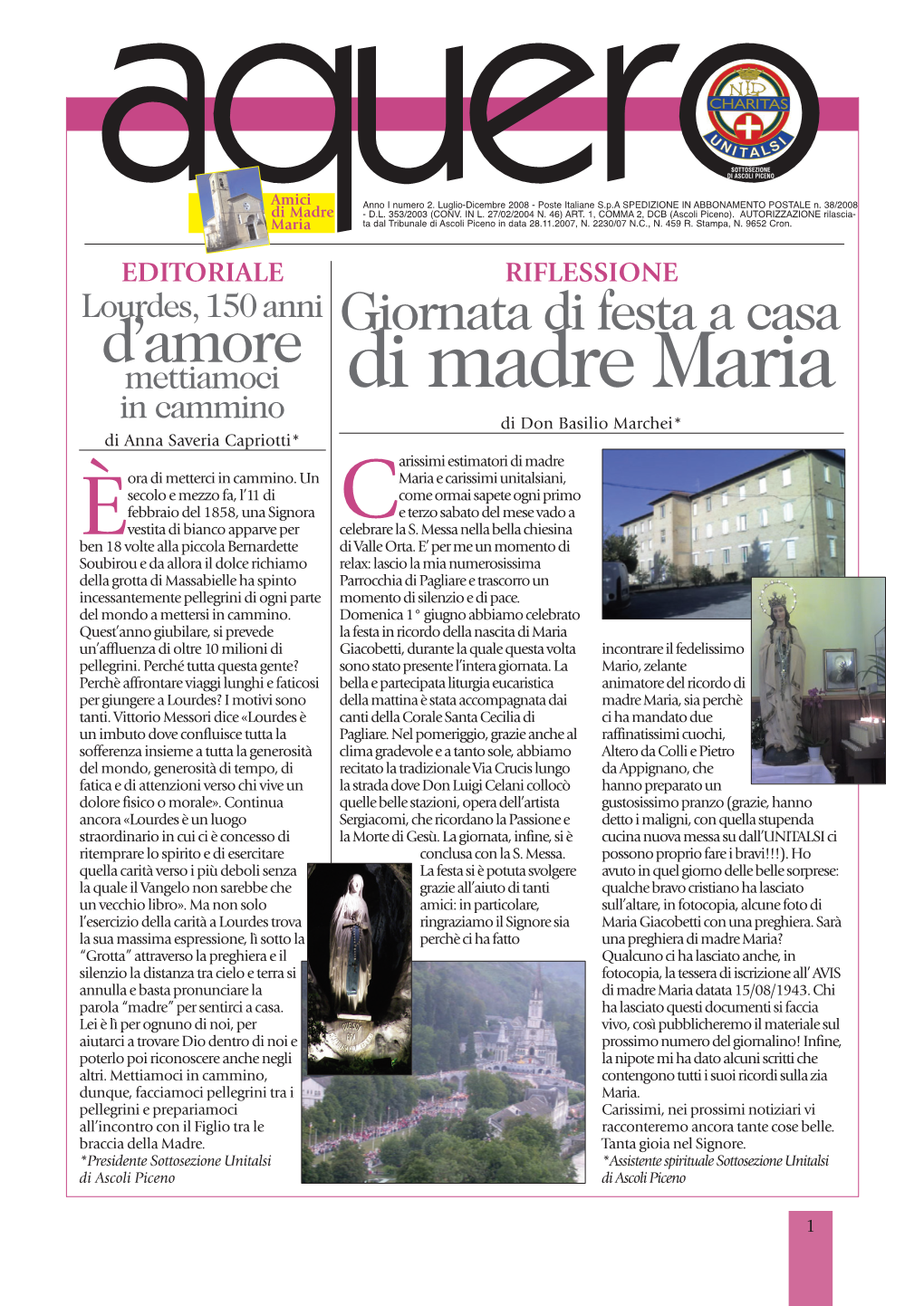 Di Madre Maria in Cammino Di Don Basilio Marchei* Di Anna Saveria Capriotti* Arissimi Estimatori Di Madre Ora Di Metterci in Cammino