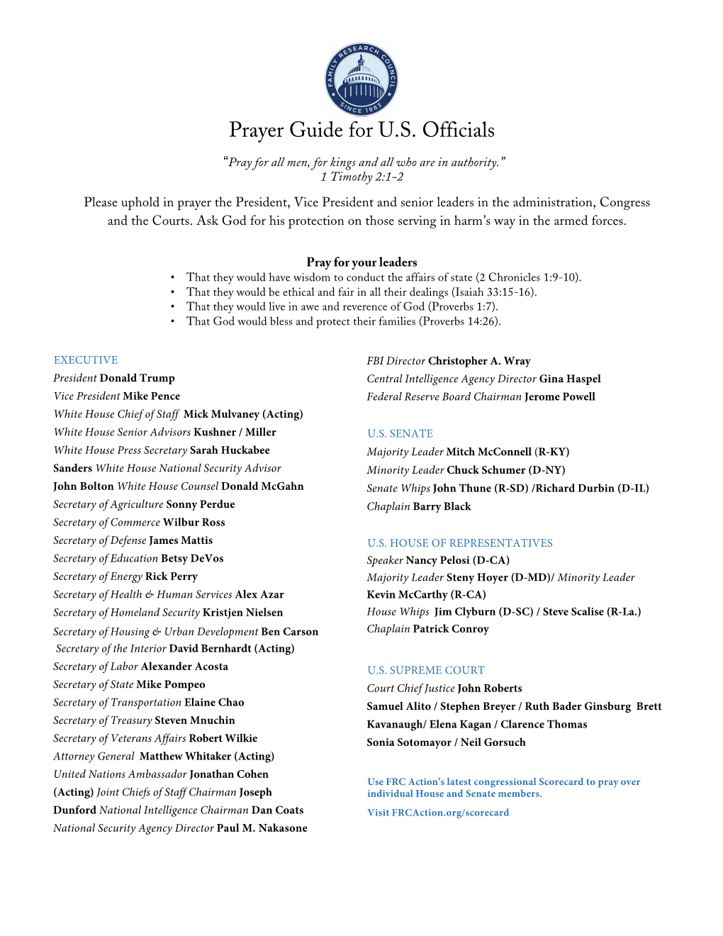Prayer Guide for U.S