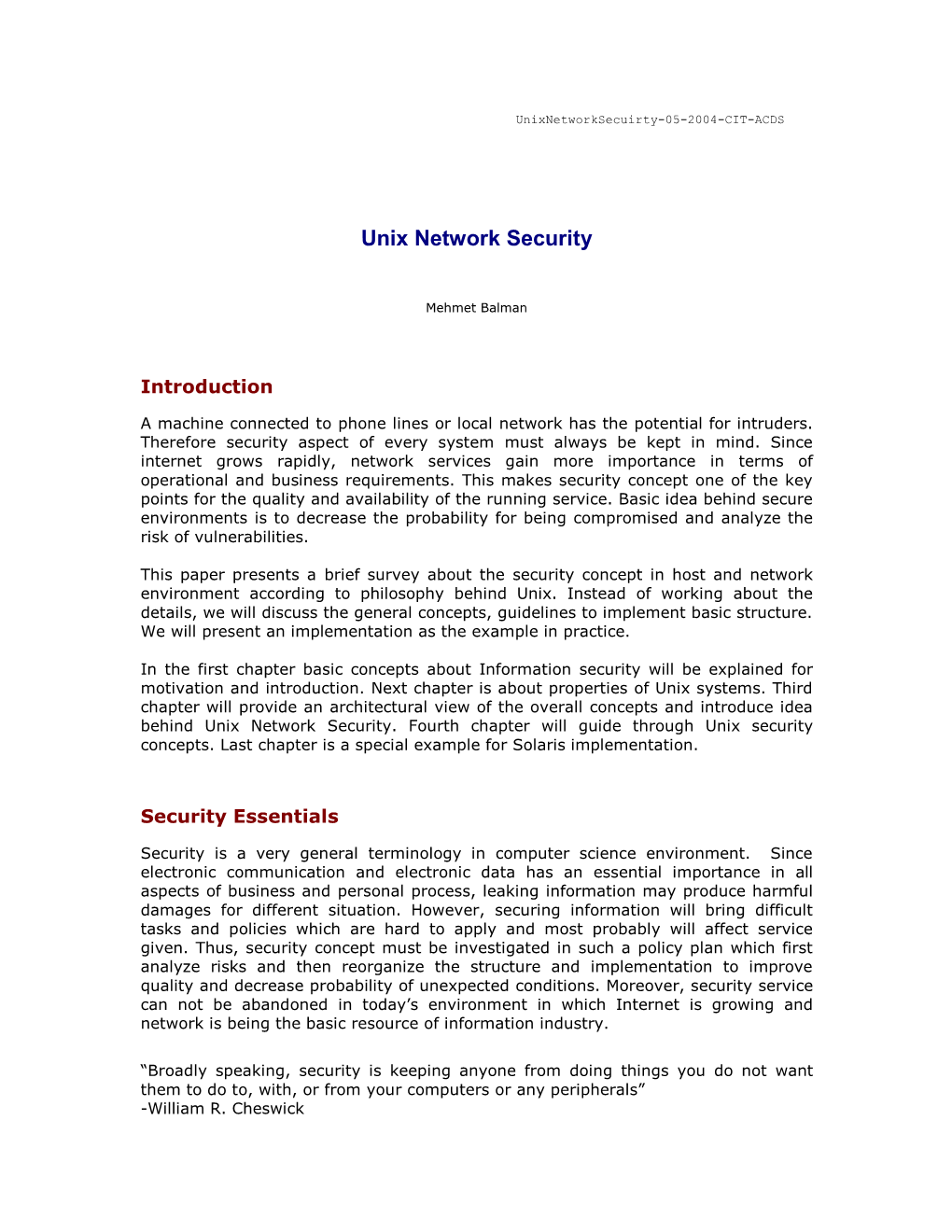 Unix Network Security