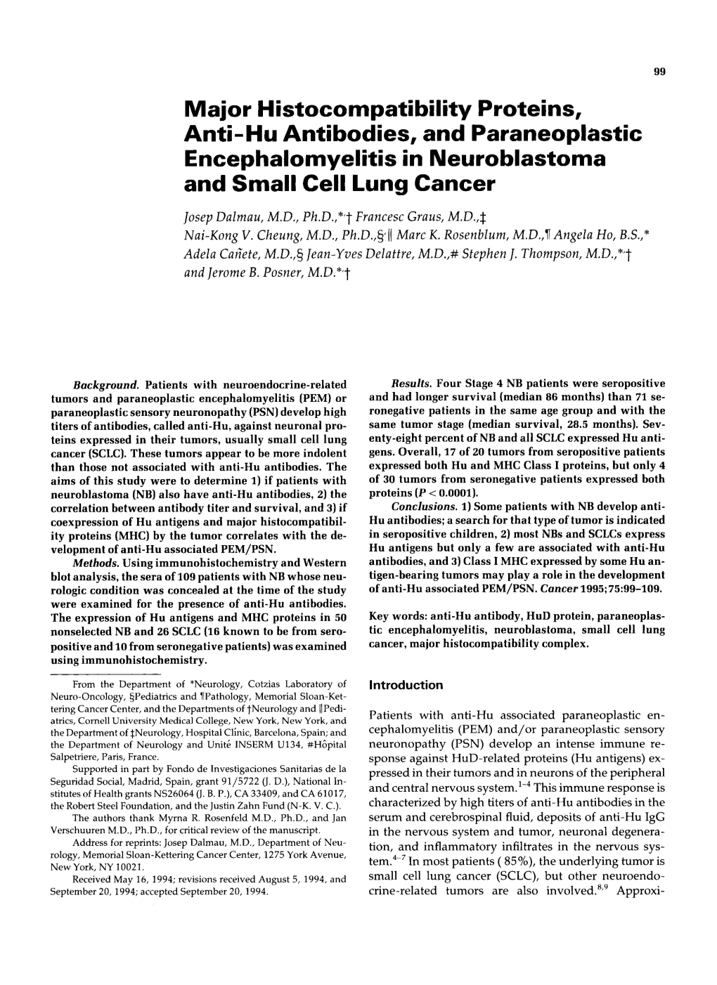 Major Histocompatibility Proteins, Anti-Hu Antibodies, And