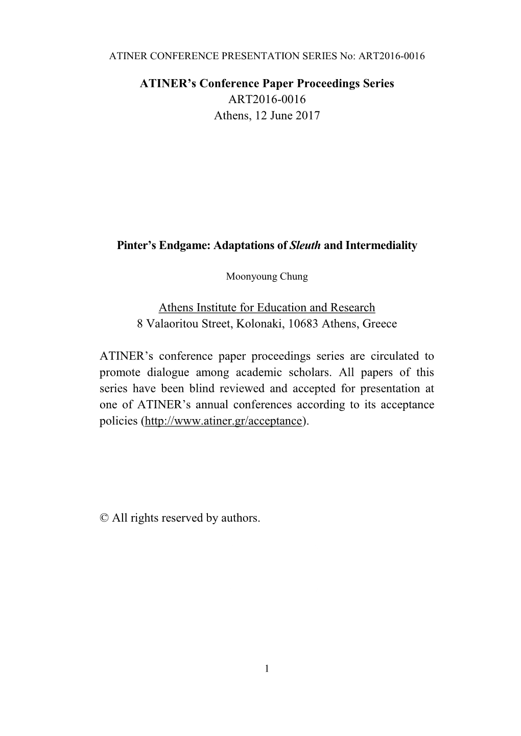 ATINER's Conference Paper Proceedings Series ART2016-0016