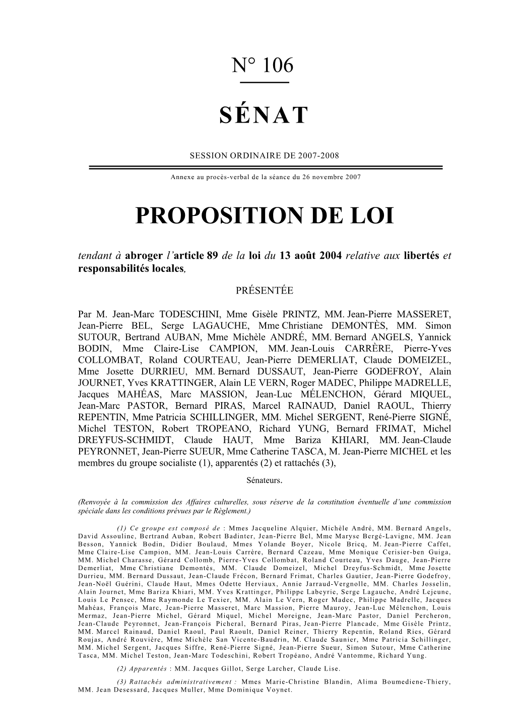 Sénat Proposition De