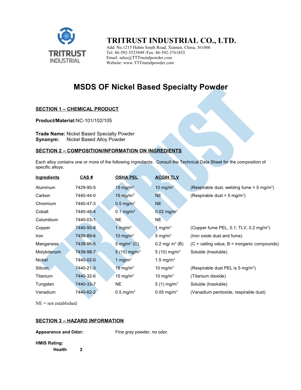 Tritrust Industrial Co., Ltd s1