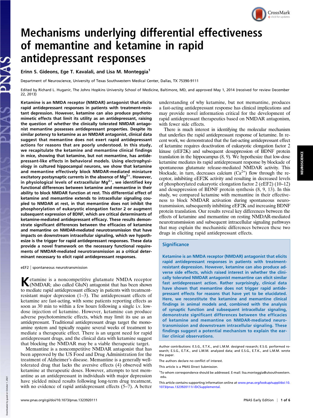Mechanisms Underlying Differential Effectiveness of Memantine and Ketamine in Rapid Antidepressant Responses