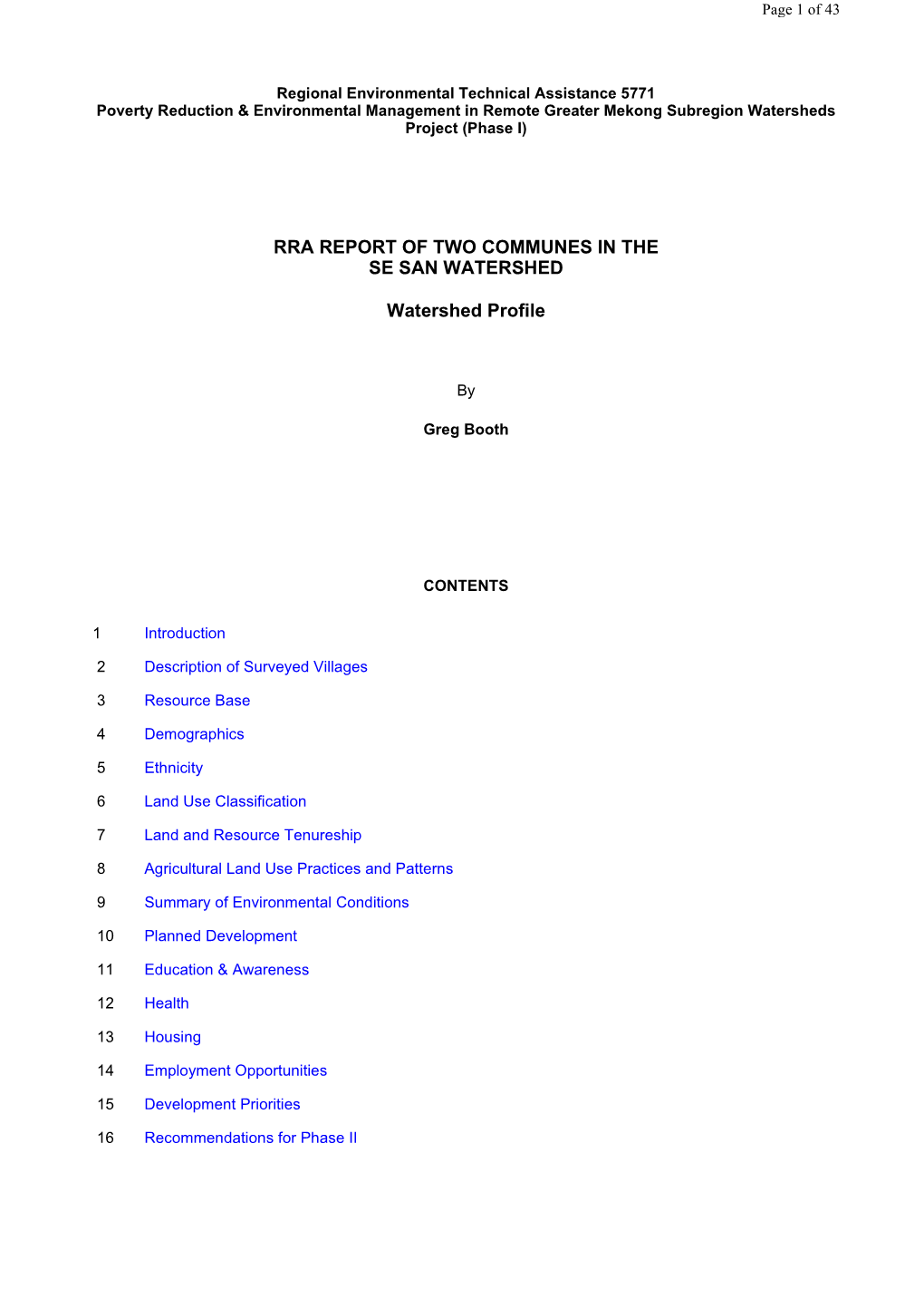 Rra Report of Two Communes in the Se San Watershed