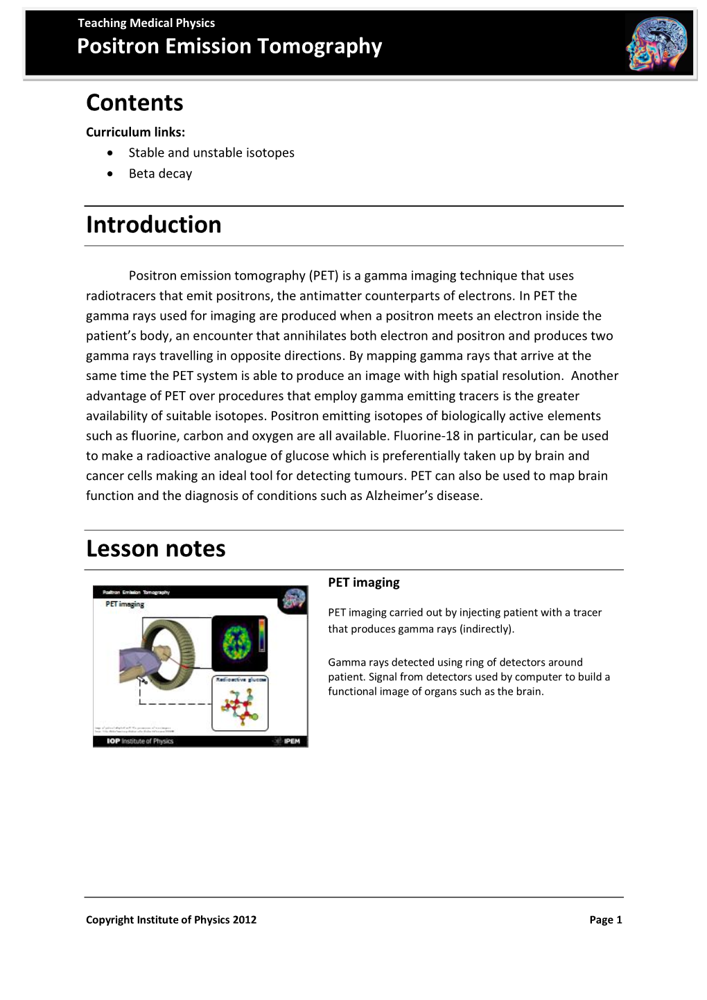 Positron Emission Tomography