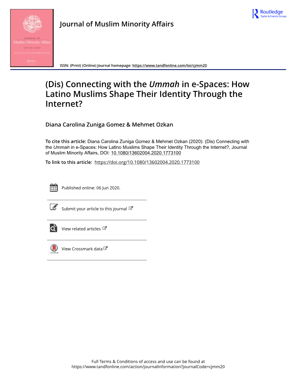 (Dis) Connecting with the Ummah in E-Spaces: How Latino Muslims Shape Their Identity Through the Internet?