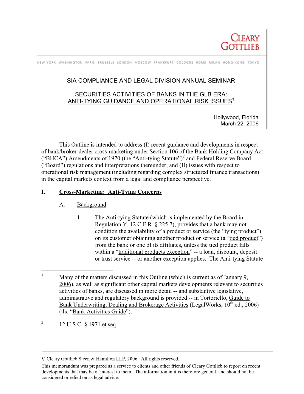 Securities Activities of Banks in the GLB Era Anti Tying Guidance And