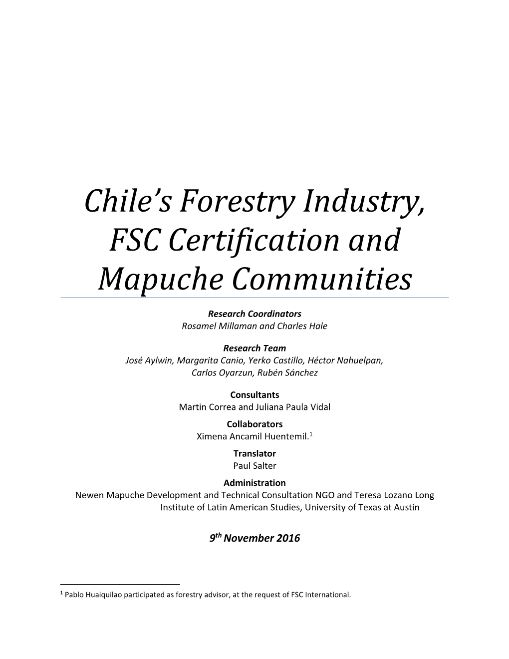 Chile's Forestry Industry, FSC Certification and Mapuche