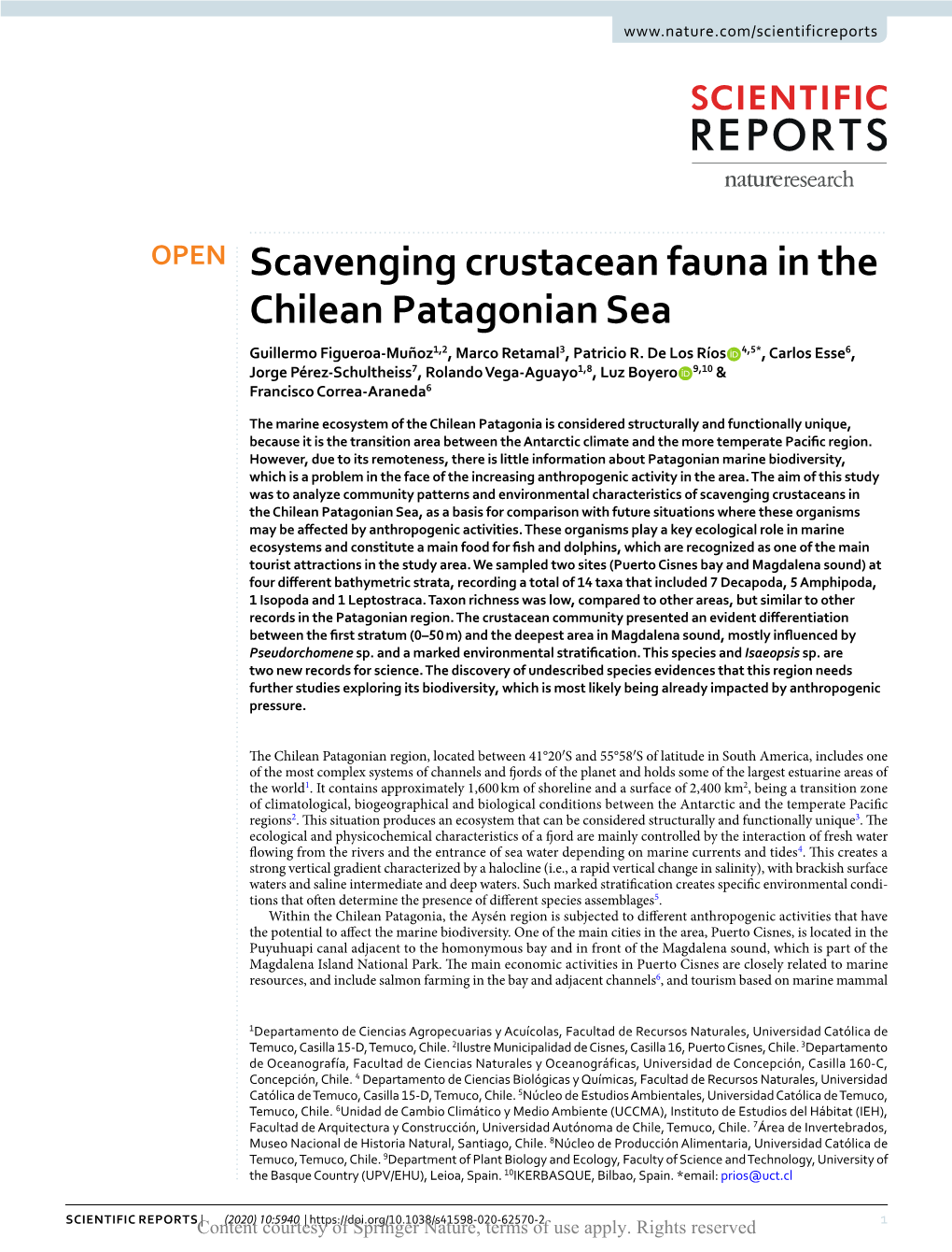 Scavenging Crustacean Fauna in the Chilean Patagonian Sea Guillermo Figueroa-Muñoz1,2, Marco Retamal3, Patricio R