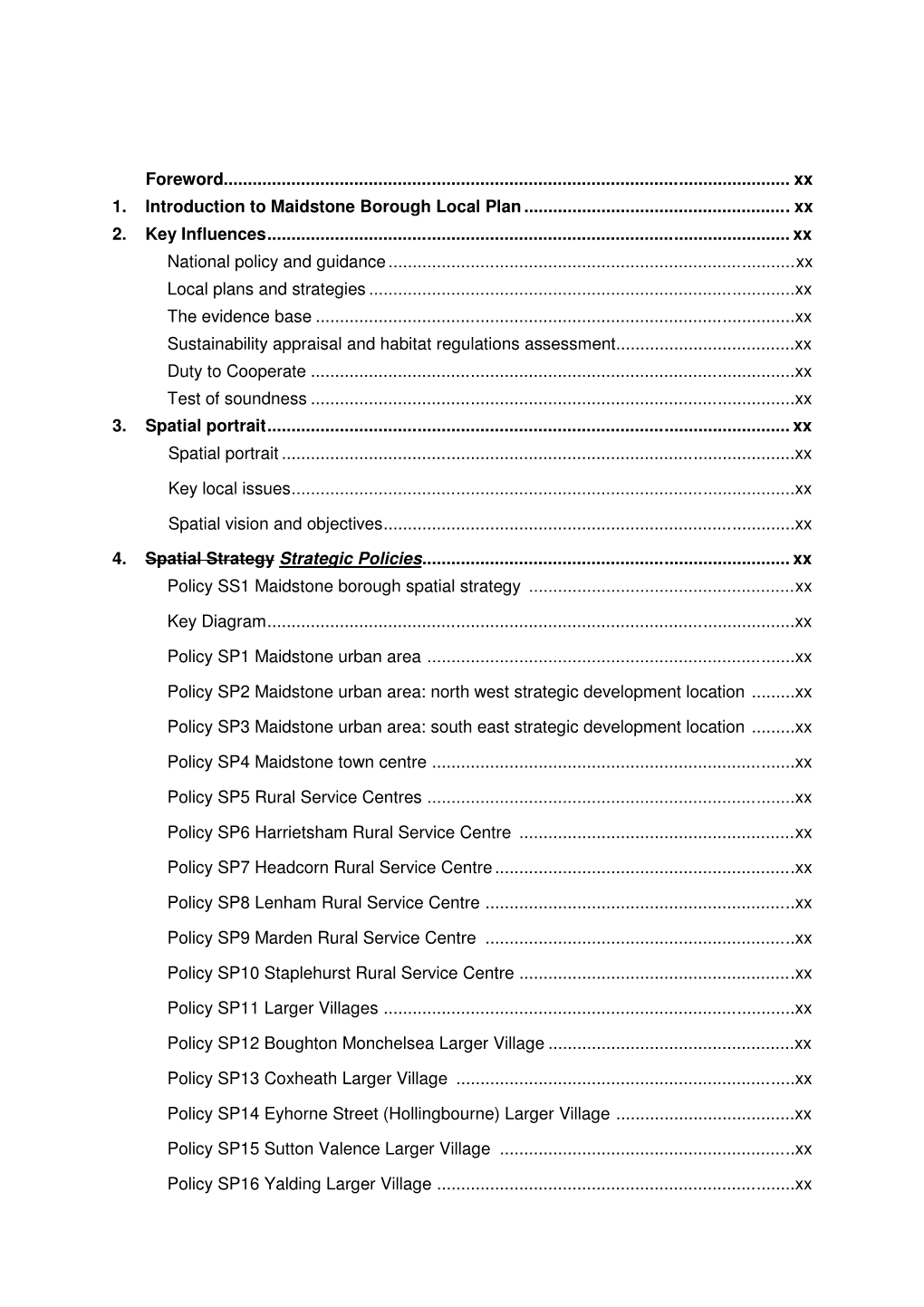 Draft New Local Plan Contents Page