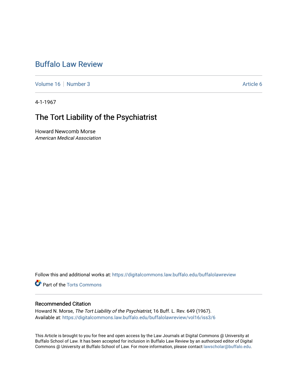 The Tort Liability of the Psychiatrist