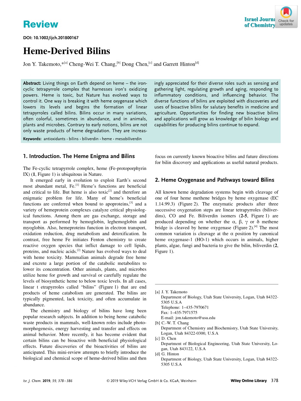 Heme‐Derived Bilins