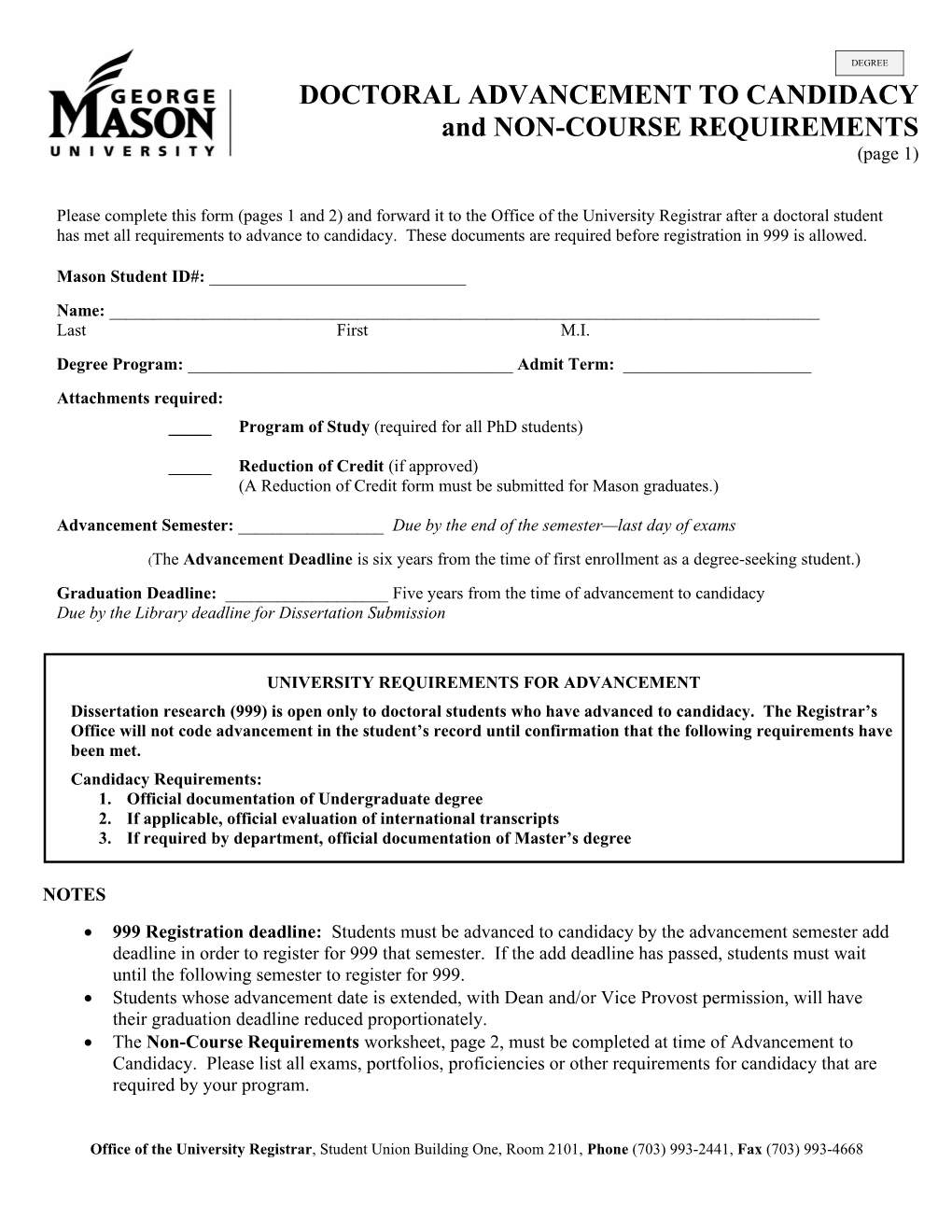 Please Complete This Form (Pages 1 and 2) and Forward It to the Office of the University