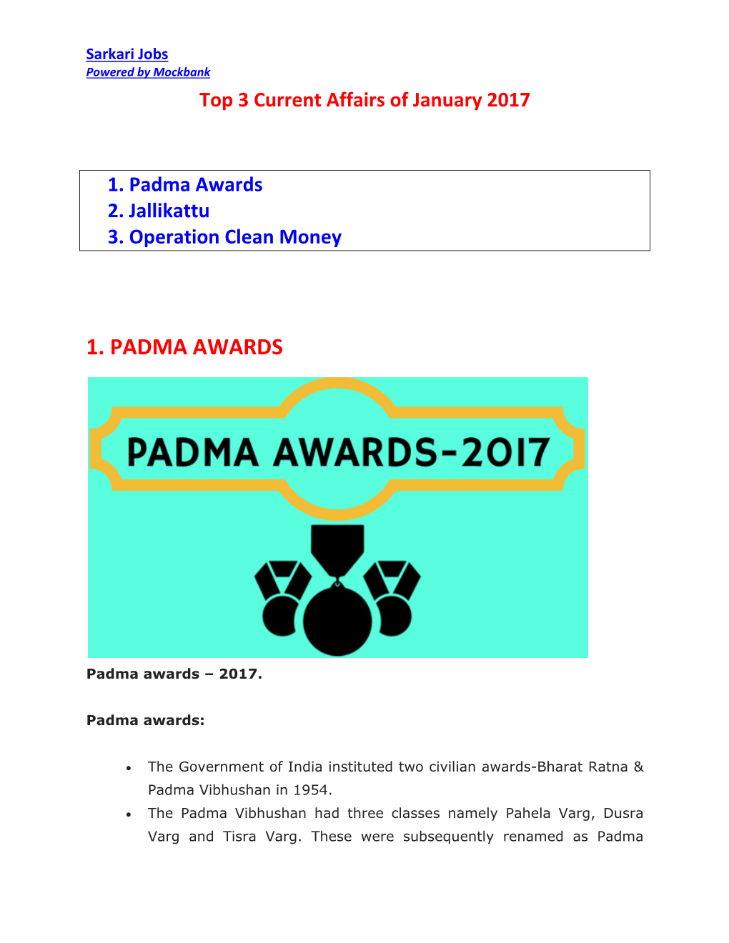 1. Padma Awards 2