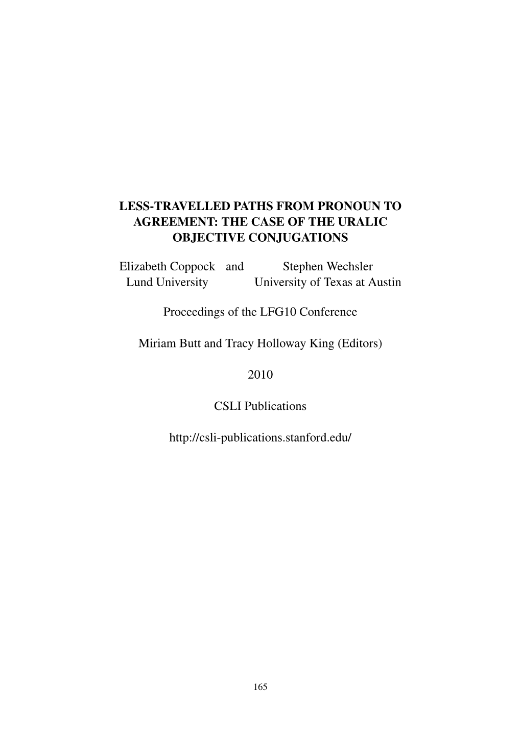 Proceedings of LFG10