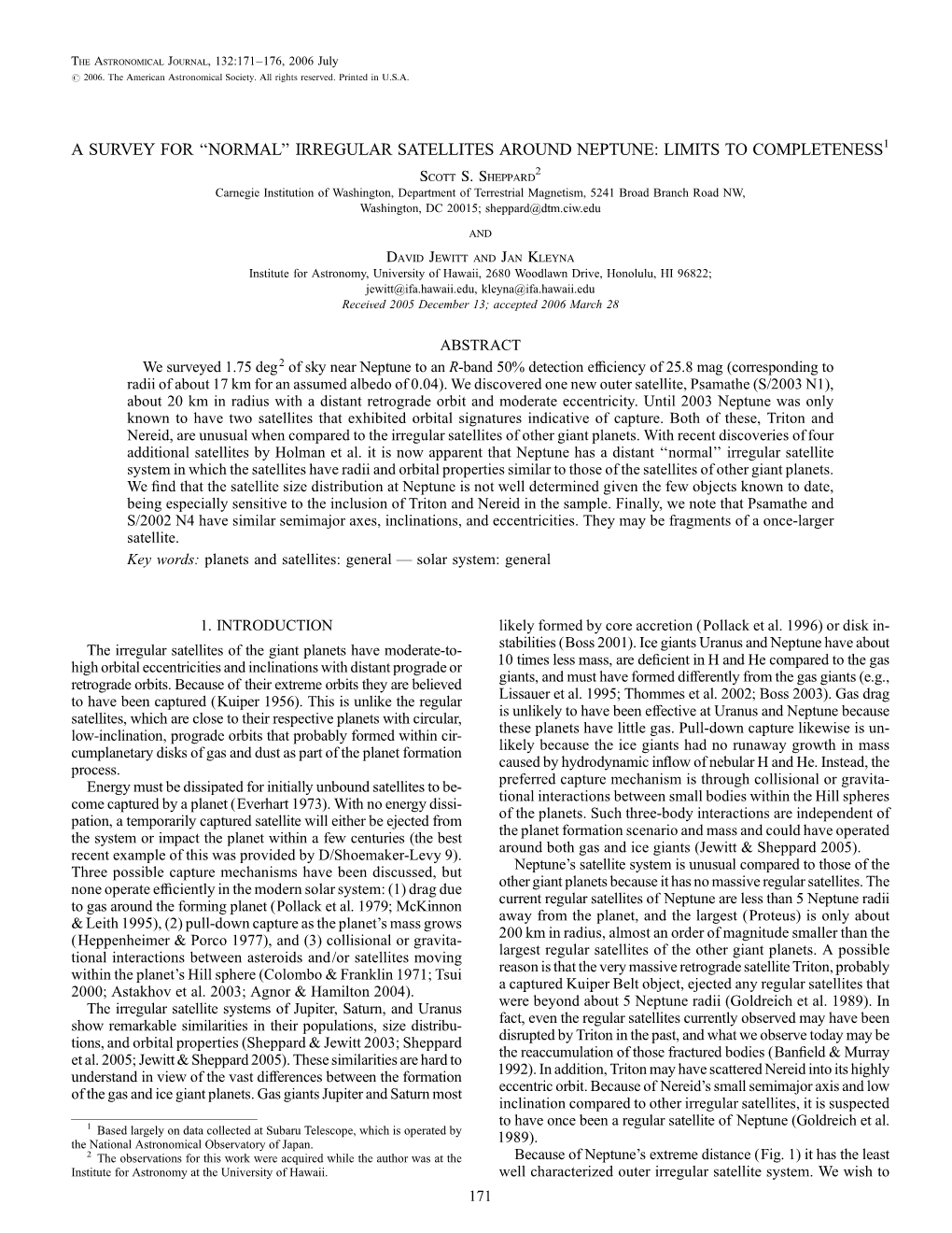 Normal'' Irregular Satellites Around Neptune: Limits to Completeness1