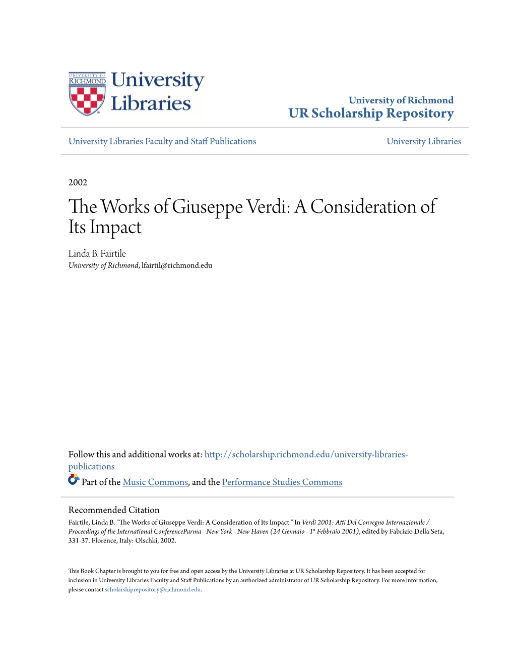 The Works of Giuseppe Verdi» a Consideration of Its Impact 1