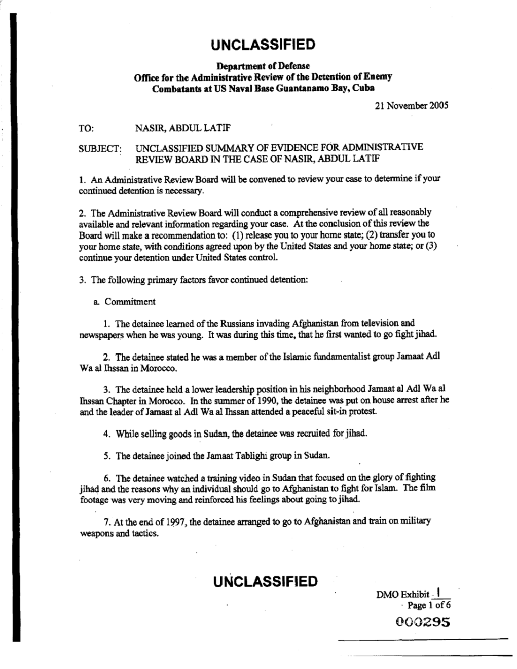 Page 1 of UNCLASSIFIED