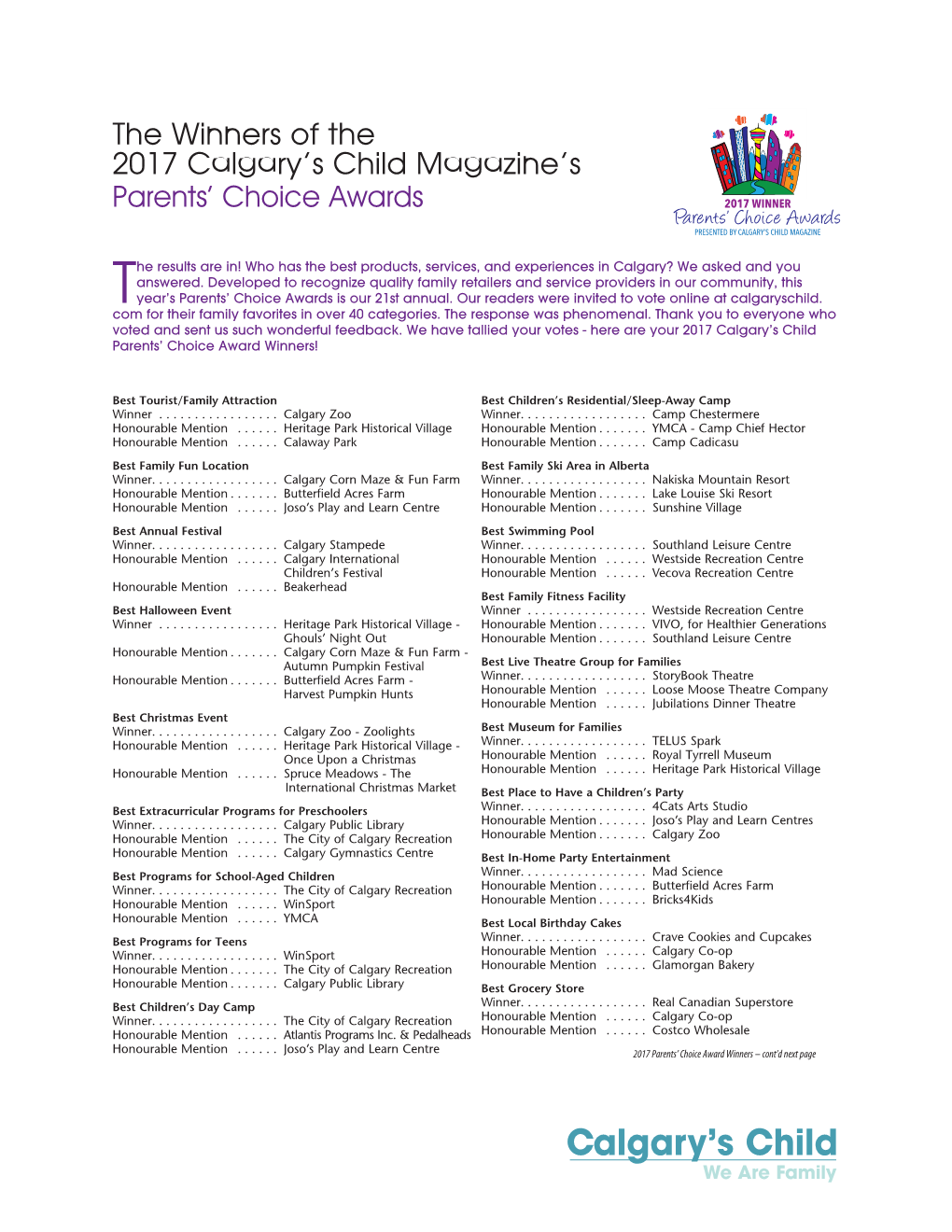 The Winners of the 2017 Calgary's Child