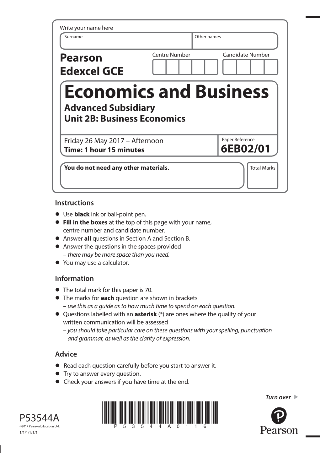 Economics and Business Advanced Subsidiary Unit 2B: Business Economics