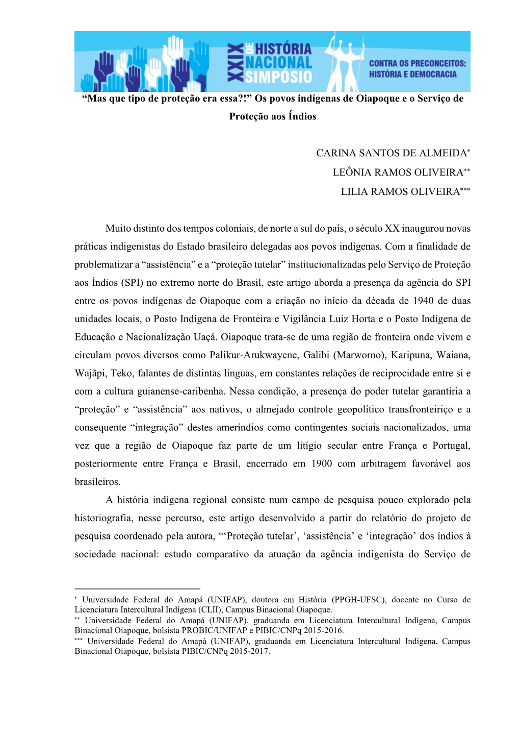 Os Povos Indígenas De Oiapoque E O Serviço De Proteção Aos Índios