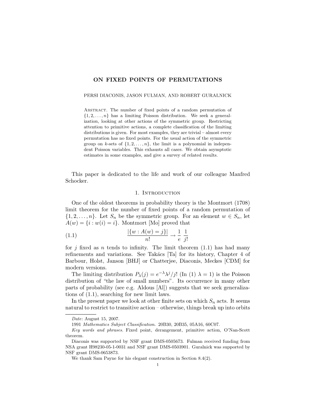 On Fixed Points of Permutations