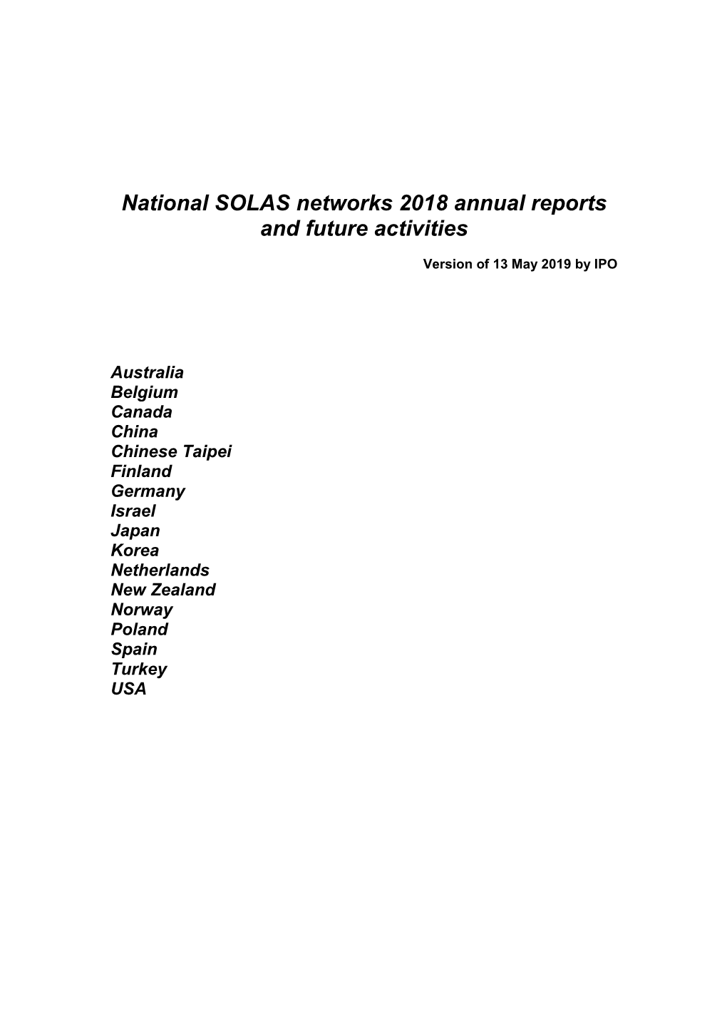 National SOLAS Networks 2018 Annual Reports and Future Activities