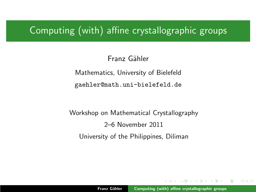 Computing (With) Affine Crystallographic Groups