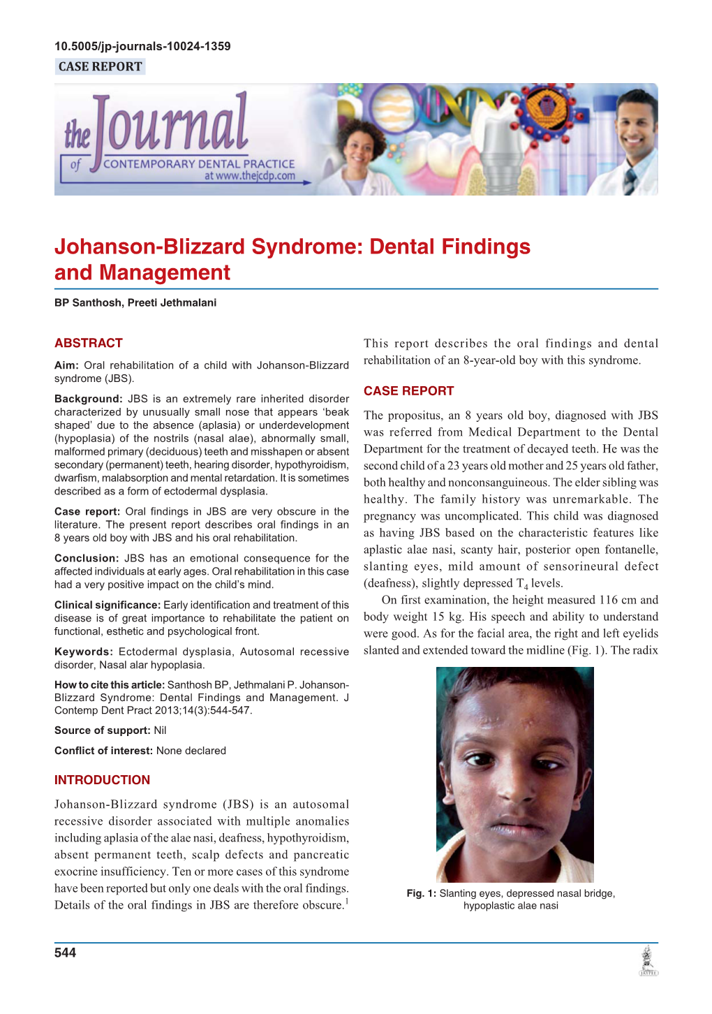 Johanson-Blizzard Syndrome: Dental Findings and Management