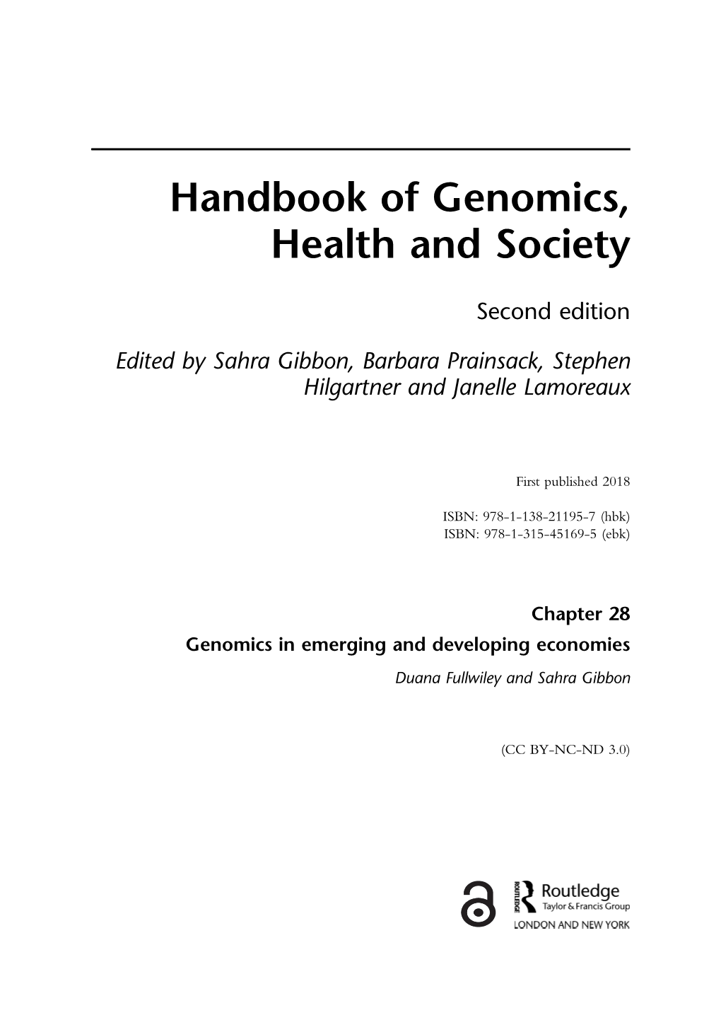 Handbook of Genomics, Health and Society