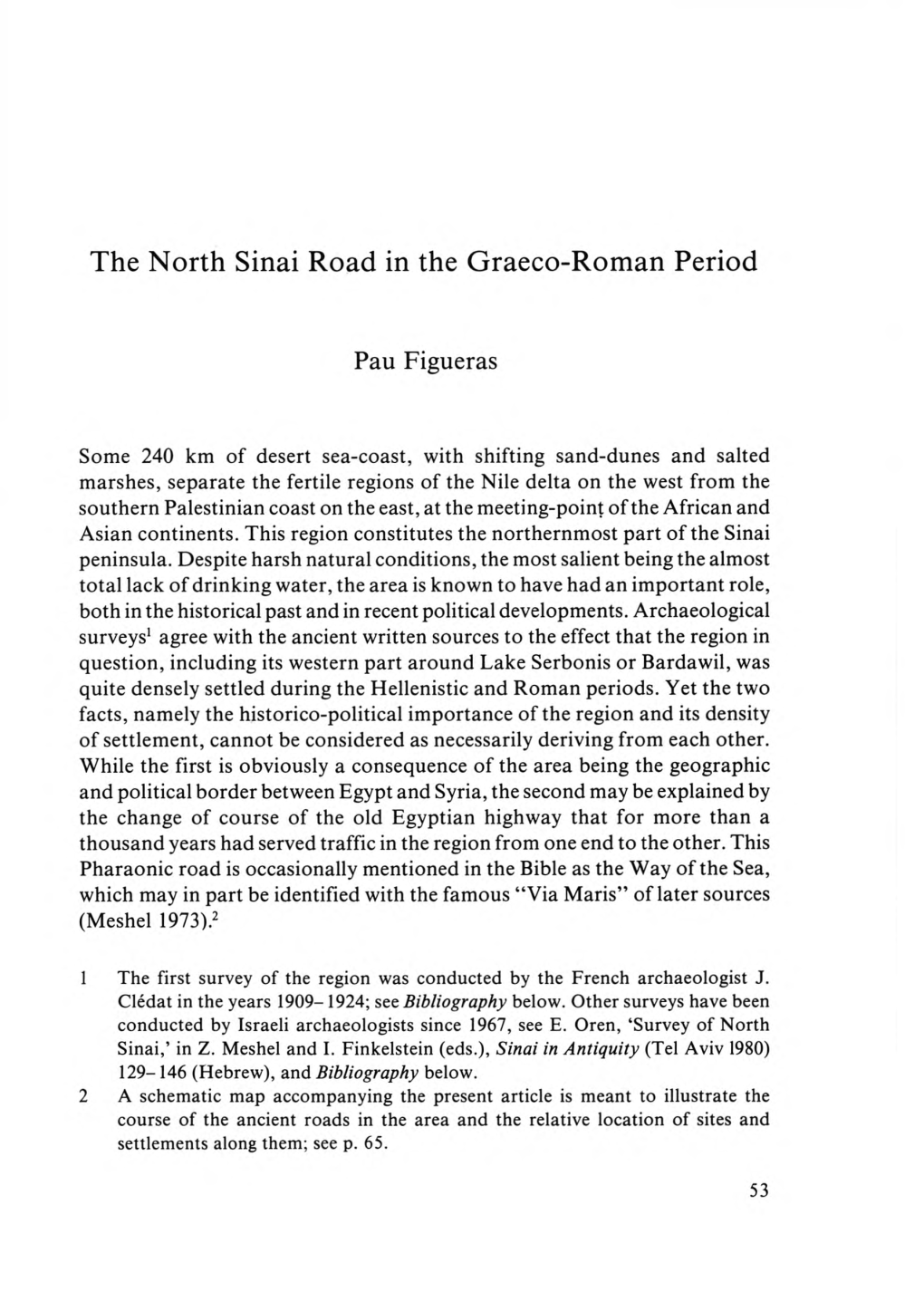 The North Sinai Road in the Graeco-Roman Period