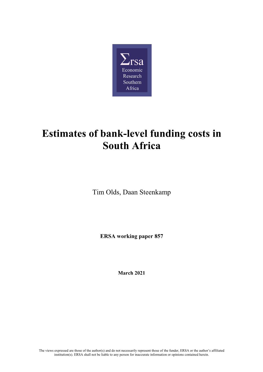 Estimates of Bank-Level Funding Costs in South Africa
