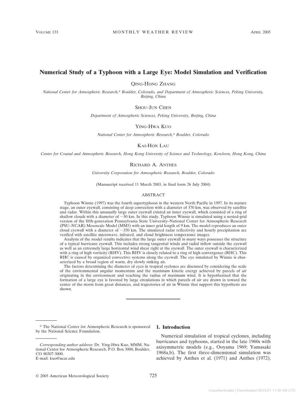 Numerical Study of a Typhoon with a Large Eye: Model Simulation and Verification